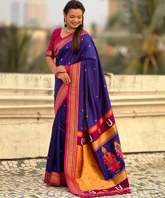 multicolor tilak zari woven soft art silk traditional paithani saree with unstitched blouse 2
