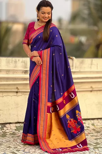multicolor tilak zari woven soft art silk traditional paithani saree with unstitched blouse