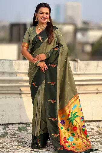 multicolor zari woven pichwai inspired premium soft art silk festive wear saree with unstitched blouse