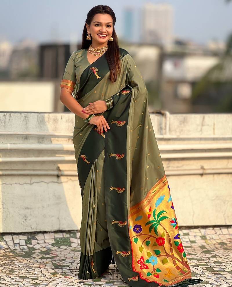 multicolor zari woven pichwai inspired premium soft art silk festive wear saree with unstitched blouse