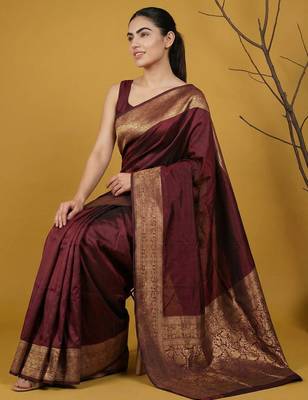 zari woven design art silk traditional wear saree with unstitched blouse 2