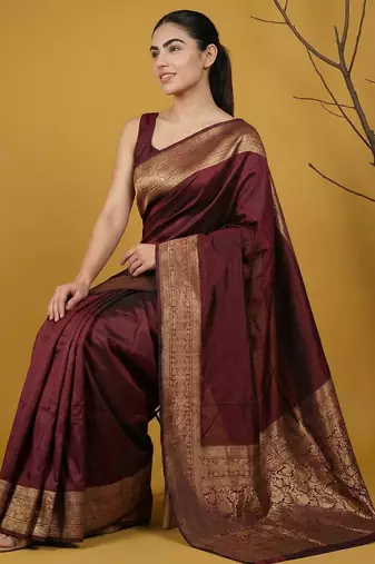 zari woven design art silk traditional wear saree with unstitched blouse