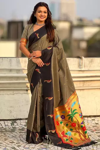 multicolor zari woven pichwai inspired premium soft art silk festive wear saree with unstitched blouse