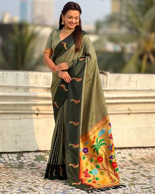 multicolor zari woven pichwai inspired premium soft art silk festive wear saree with unstitched blouse 2