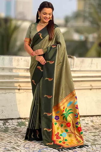 multicolor zari woven pichwai inspired premium soft art silk festive wear saree with unstitched blouse