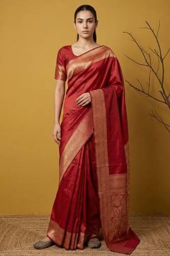 zari woven design art silk traditional wear saree with unstitched blouse
