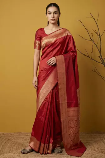 zari woven design art silk traditional wear saree with unstitched blouse
