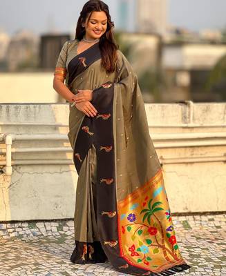 multicolor zari woven pichwai inspired premium soft art silk festive wear saree with unstitched blouse 2
