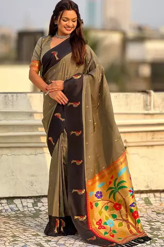 multicolor zari woven pichwai inspired premium soft art silk festive wear saree with unstitched blouse