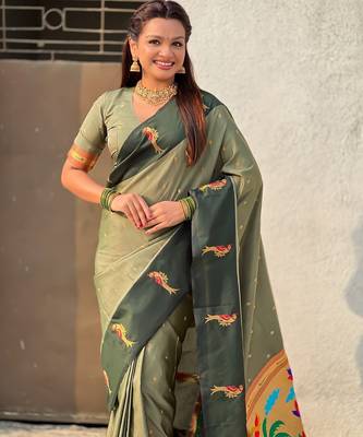 multicolor zari woven pichwai inspired premium soft art silk festive wear saree with unstitched blouse 3