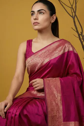 zari woven design art silk traditional wear saree with unstitched blouse