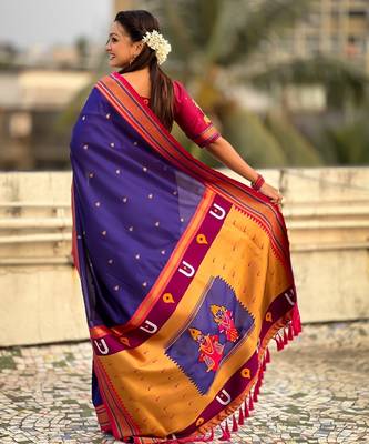 multicolor tilak zari woven soft art silk traditional paithani saree with unstitched blouse 5