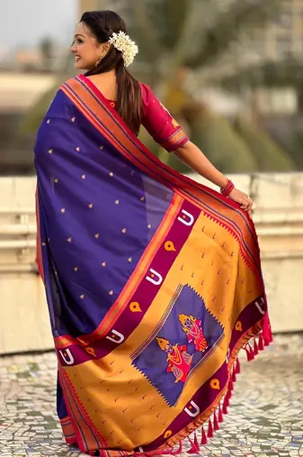 multicolor tilak zari woven soft art silk traditional paithani saree with unstitched blouse