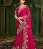 Red shining silk georgette saree & georgette work blouse