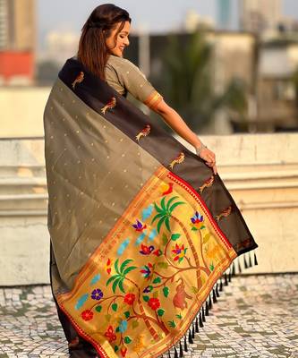 multicolor zari woven pichwai inspired premium soft art silk festive wear saree with unstitched blouse 5