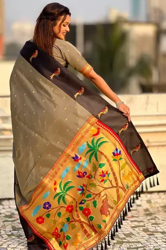 multicolor zari woven pichwai inspired premium soft art silk festive wear saree with unstitched blouse