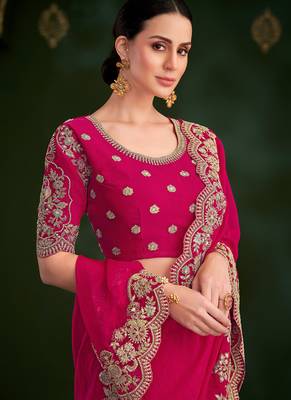 Red shining silk georgette saree & georgette work blouse 2