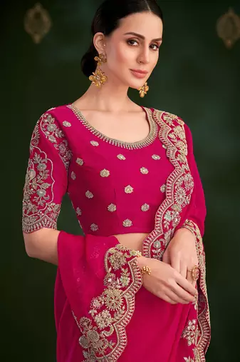 Red shining silk georgette saree & georgette work blouse
