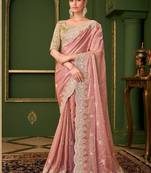Peach sartin georgette silk saree & tussar silk blouse