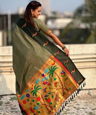 multicolor zari woven pichwai inspired premium soft art silk festive wear saree with unstitched blouse 5