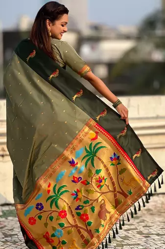 multicolor zari woven pichwai inspired premium soft art silk festive wear saree with unstitched blouse