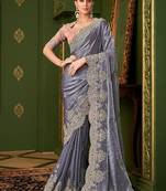 Grey sartin georgette silk saree & tussar silk blouse