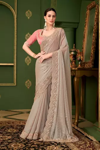 Gold sartin chiffon silk saree & tussar silk blouse