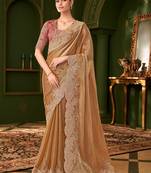 Gold sartin chiffon silk saree & tussar silk blouse