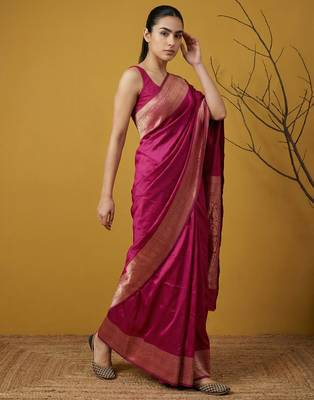 zari woven design art silk traditional wear saree with unstitched blouse 3