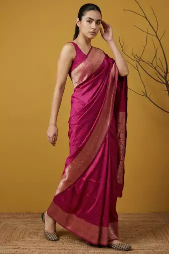 zari woven design art silk traditional wear saree with unstitched blouse