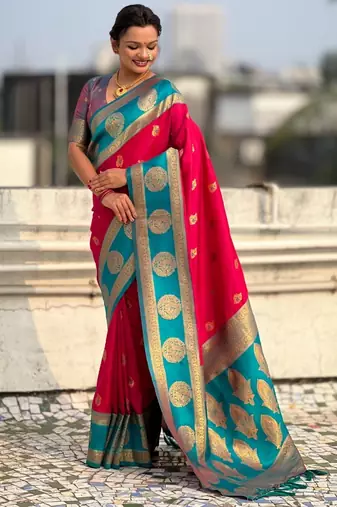 multicolor peacock zari woven soft art silk festive wear saree with unstitched blouse