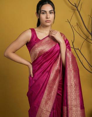 zari woven design art silk traditional wear saree with unstitched blouse 4