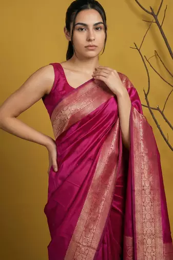 zari woven design art silk traditional wear saree with unstitched blouse