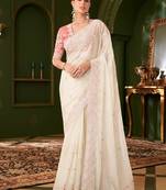 White georgette silk saree & tussar silk blouse