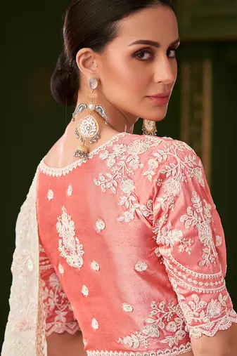White georgette silk saree & tussar silk blouse