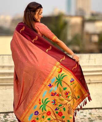 multicolor zari woven pichwai inspired premium soft art silk festive wear saree with unstitched blouse 5