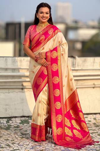 multicolor peacock zari woven soft art silk festive wear saree with unstitched blouse