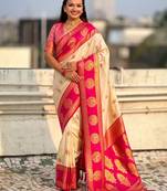 multicolor peacock zari woven soft art silk festive wear saree with unstitched blouse