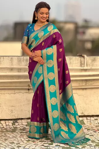 multicolor peacock zari woven soft art silk festive wear saree with unstitched blouse