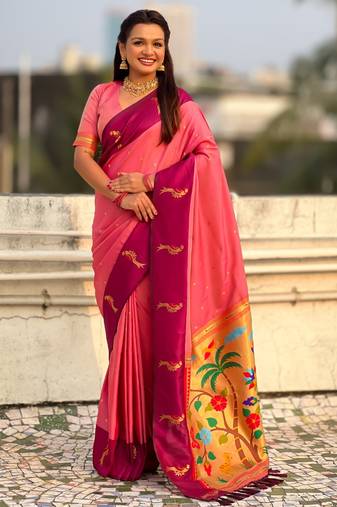 multicolor zari woven pichwai inspired premium soft art silk festive wear saree with unstitched blouse