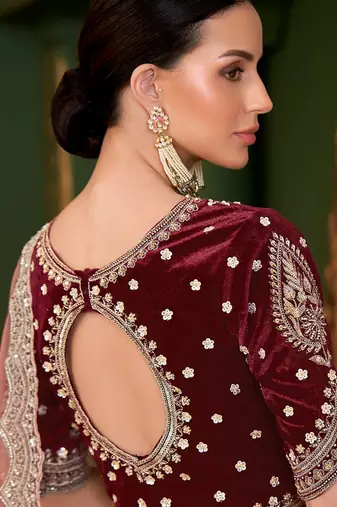 Peach tissue georgette silk saree & velvet silk blouse