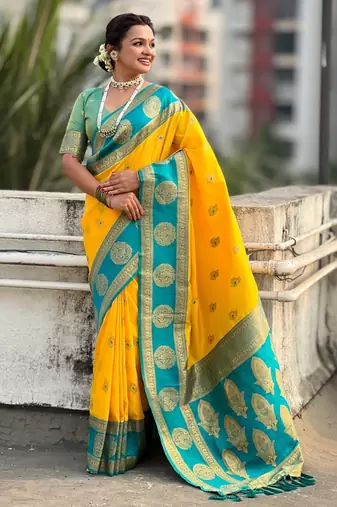 multicolor peacock zari woven soft art silk festive wear saree with unstitched blouse