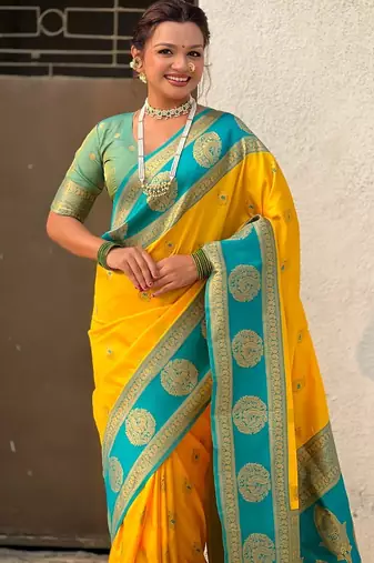 multicolor peacock zari woven soft art silk festive wear saree with unstitched blouse