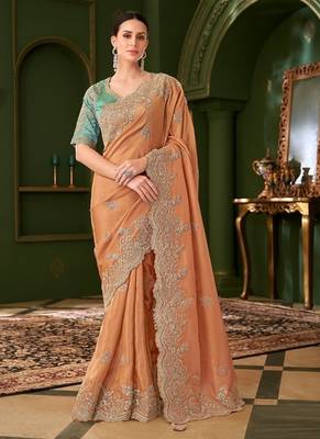 Saffron pure viscose georgette silk saree & tussar silk blouse 1