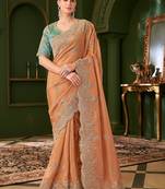 Saffron pure viscose georgette silk saree & tussar silk blouse