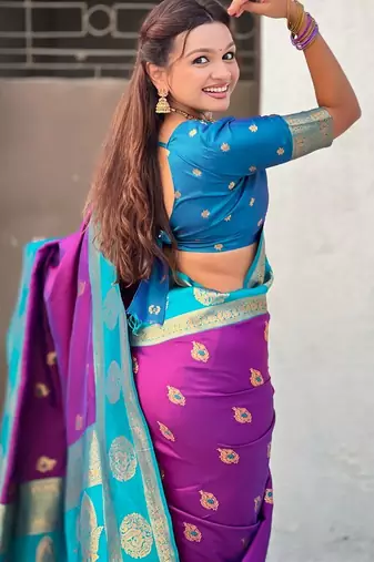 multicolor peacock zari woven soft art silk festive wear saree with unstitched blouse