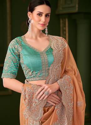 Saffron pure viscose georgette silk saree & tussar silk blouse 2