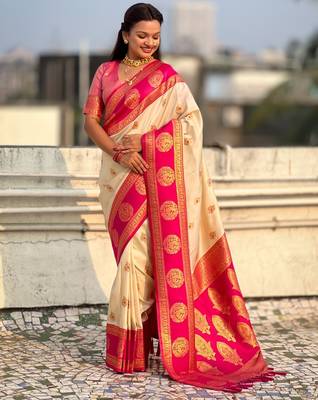 multicolor peacock zari woven soft art silk festive wear saree with unstitched blouse 2