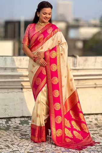 multicolor peacock zari woven soft art silk festive wear saree with unstitched blouse