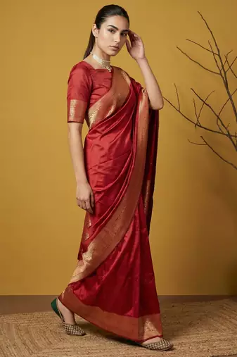 zari woven design art silk traditional wear saree with unstitched blouse